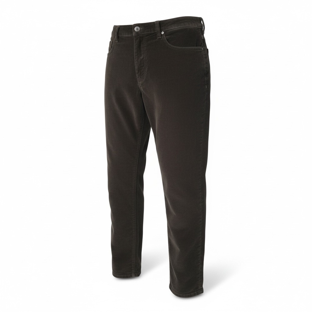 Gray cropped cord pant zipper at bottom